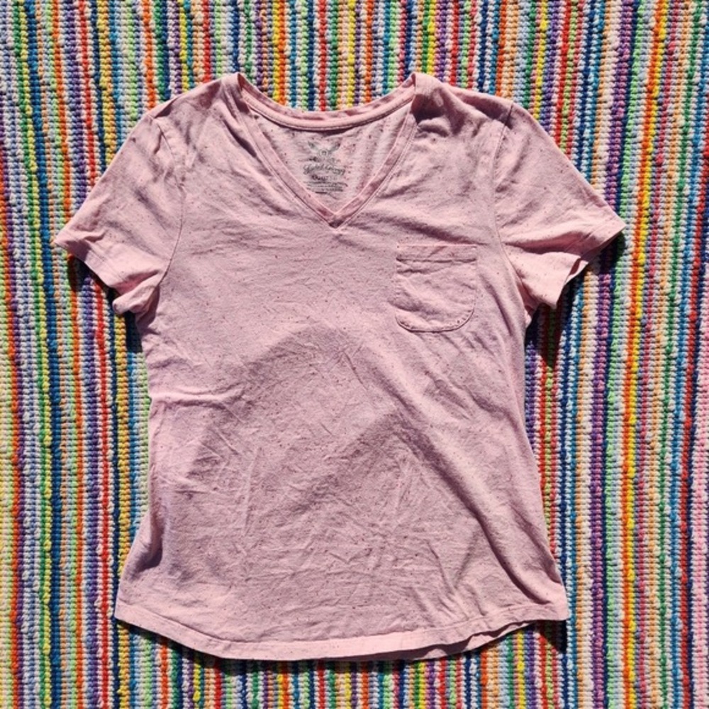 Pink‎ Speckled Cotton V-neck T-shirt